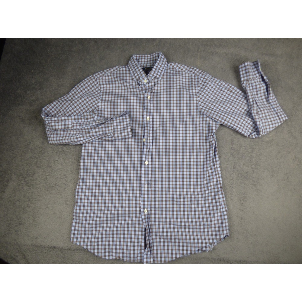 Polo Ralph Lauren Mens Classic Fit Plaid Cotton Stretch Button Down Shirt Blue M